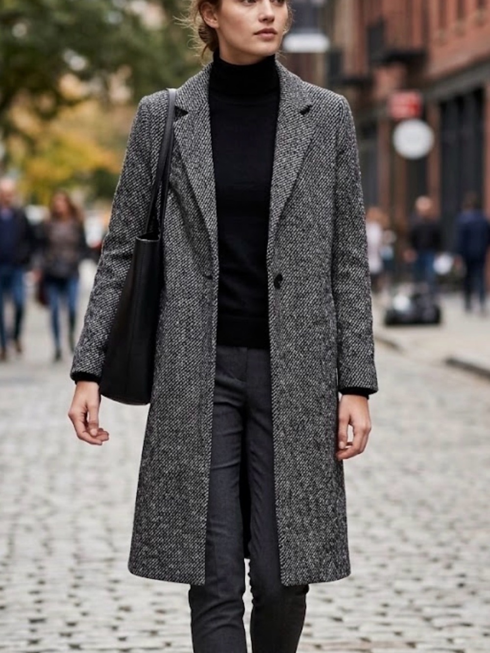 ZARA BASIC Black White Tweed Longline Overcoat Jacket Women’s Size Large L